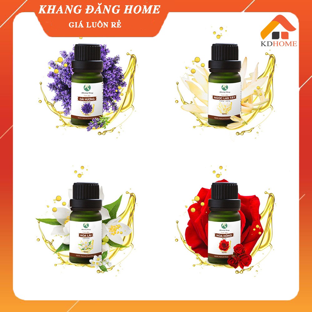 Combo 4 lọ tinh dầu xông phòng 10ml hương hoa các mùi (Oải hương, ngọc lan tây, hoa hồng, hoa nhài)