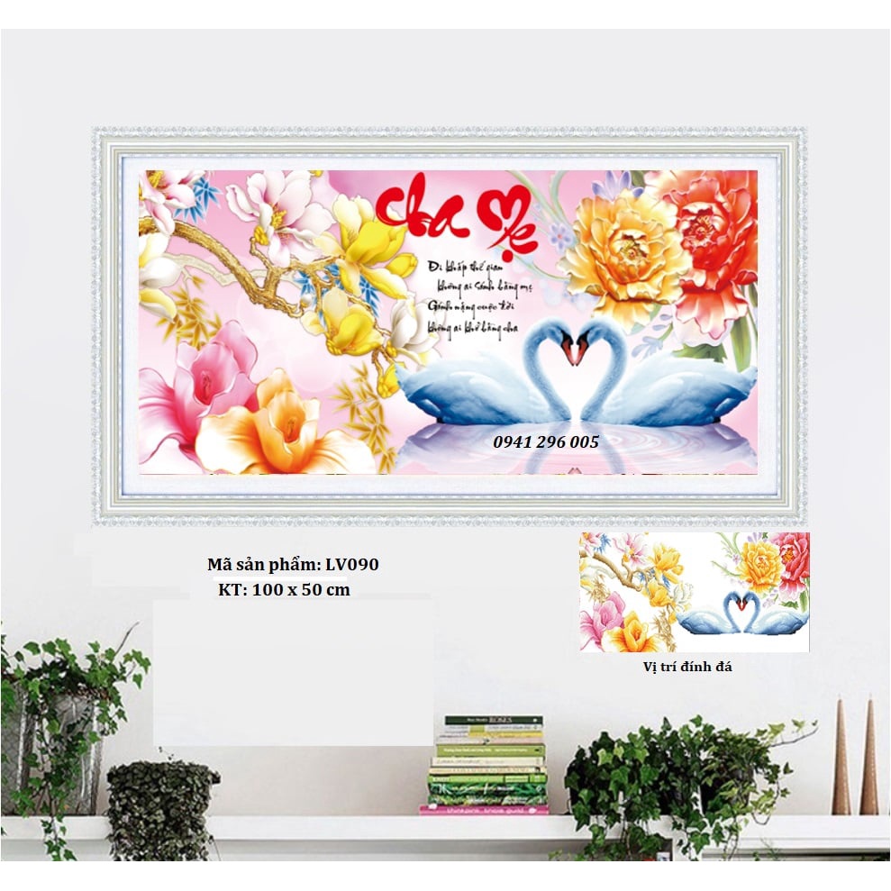 Tranh đính đá Cha Mẹ KT: 105x50cm - tranh chưa đính đá