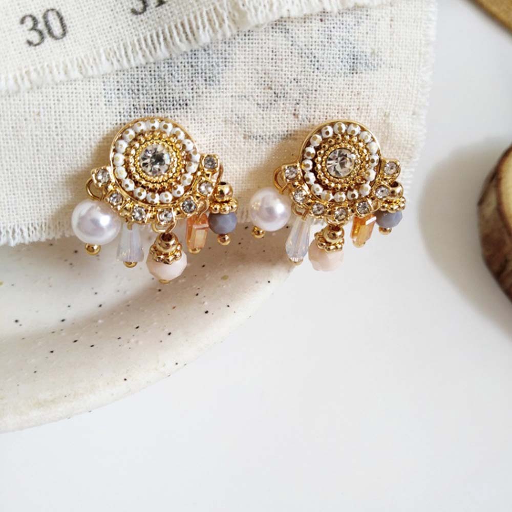 Hoa Tai Dáng Dài Phối Tua Rua Đính Ngọc Trai Nhân Tạo Thời Trang