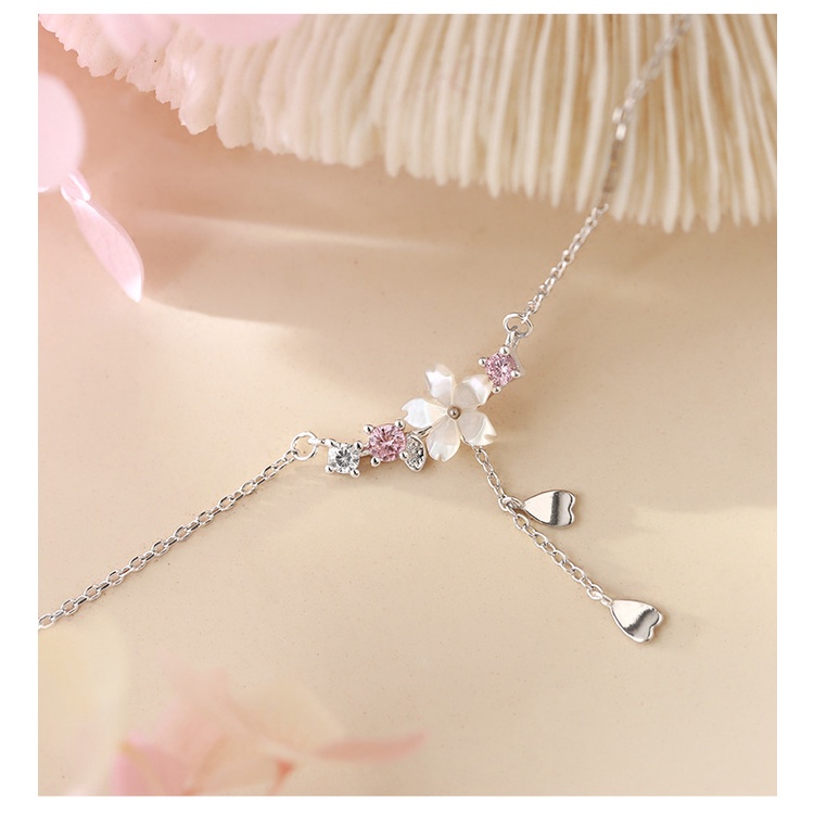 Dây chuyền bạc 925 mặt hình hoa anh đào đính đá zircon thời trang cho nữ