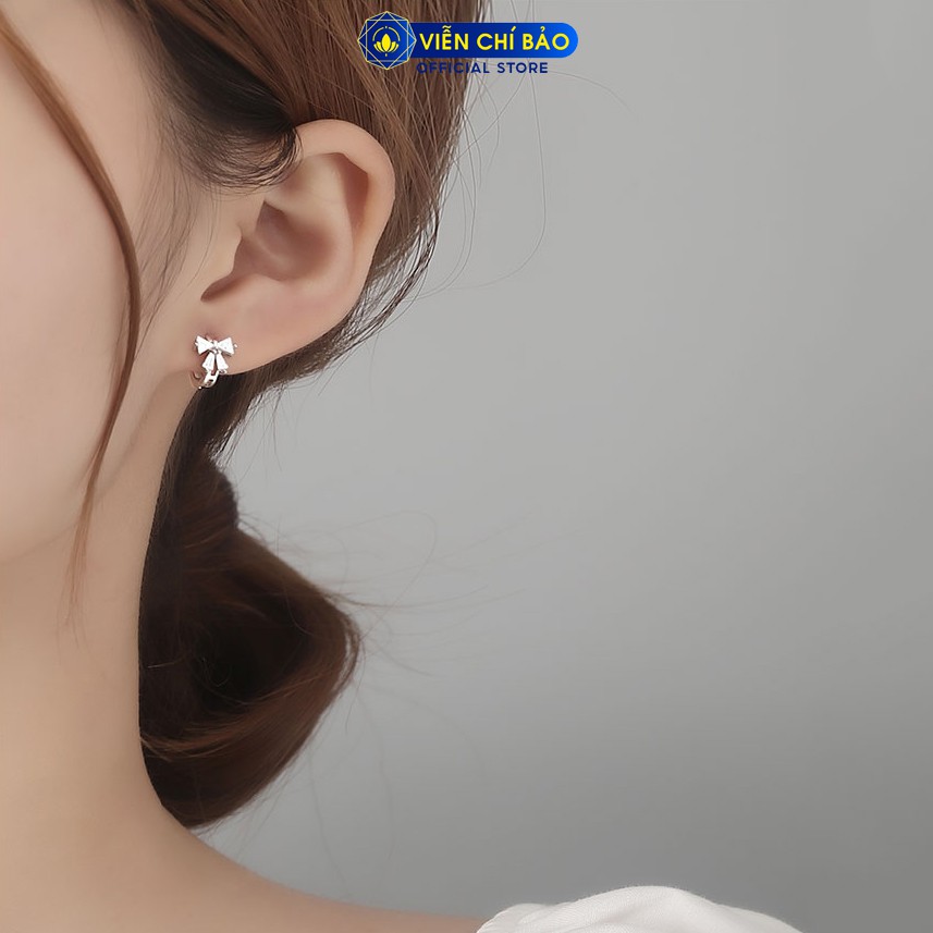 Bông tai bạc nữ hình nơ đính đá lấp lánh chất liệu bạc 925 thời trang phụ kiện trang sức nữ Viễn Chí Bảo B400431x