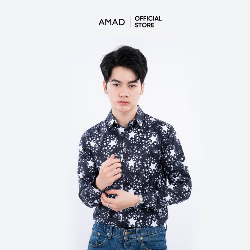 Áo sơ mi nam dài tay vải lụa in hoạ tiết cao cấp mặc đi chơi đi tiệc thanh lịch phong cách AMAD | BigBuy360 - bigbuy360.vn