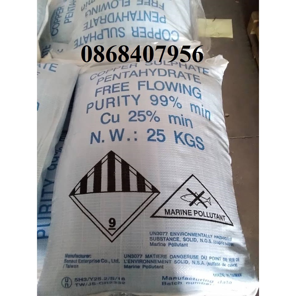 Đồng sulphate  - cuso4 dùng trong nuôi trồng thuỷ sản Xuất xứ: Đài Loan 25kg/bao