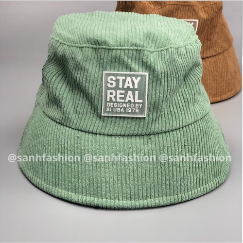 Mũ bucket vành cụp thêu tem STAY REAL Nón tai bèo chất nhung tăm cao cấp thời trang form unisex nam nữ BK30