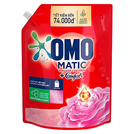 Nước giặt máy OMO Matic cửa trên hương Comfort  hoa hồng Ecuador - túi 3.6kg