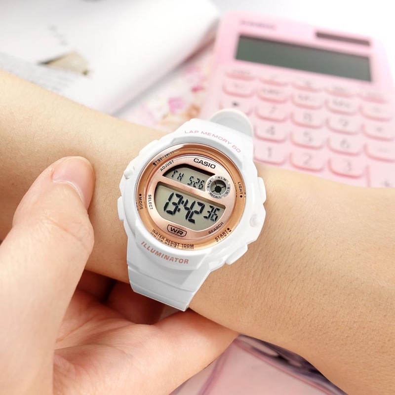 Đồng Hồ Casio Nữ LWS-1200H-7A2VDF Dây nhựa màu trắng - Viền vàng hồng