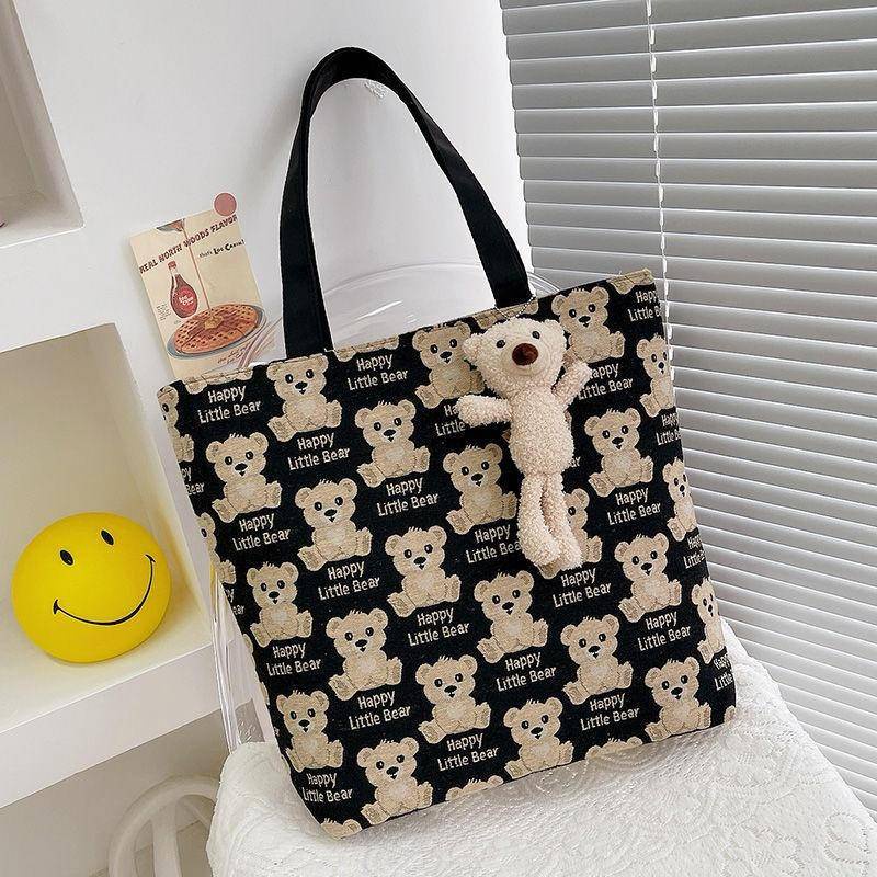 Jinan Lang Túi Xách Đeo Vai Canvas Sức Chứa Lớn Hình Con Gấu Đơn Giản Thời Trang Công Ty Đi Mua Sắm Bán Sỉ Phong Cách Mới Cho Nữ Sinh