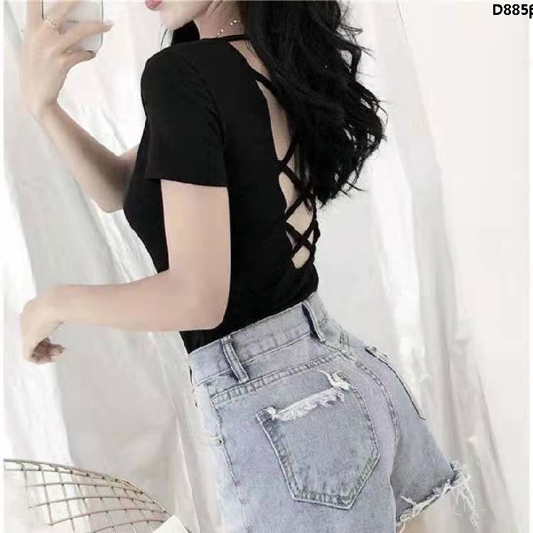 Áo Thun Tay Lỡ Cổ Chữ V Khoét Sâu Hở Lưng Siêu Mỏng Phong Cách Mùa Hè Cho Nữ