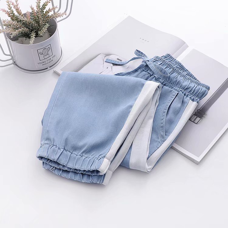 Quần Baggy Jean Lửng Sọc Trắng 721