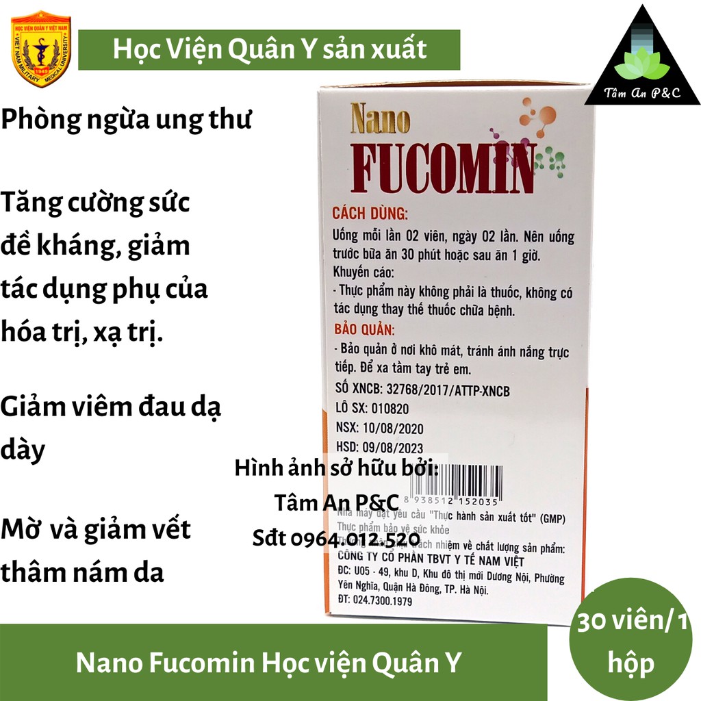 NANO FUCOMIN Học Viện Quân Y (hộp 30 viên) - Phòng ngừa và hỗ trợ chữa Ung Thư