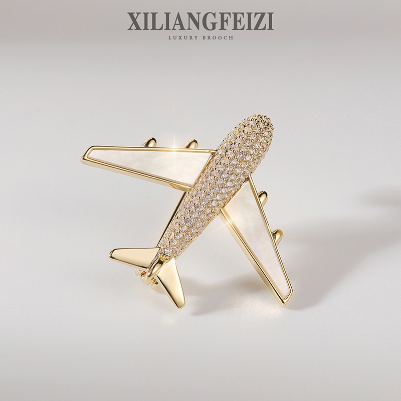 XILIANGFEIZI Ghim Cài Áo Hình Máy Bay Đính Đá Zircon Đơn Giản Thời Trang Hàn Quốc