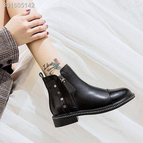 Giày bốt Martin cổ thấp đế bằng phối khóa kéo phong cách thời trang xuân thu mới dành cho bạn nữ 2021