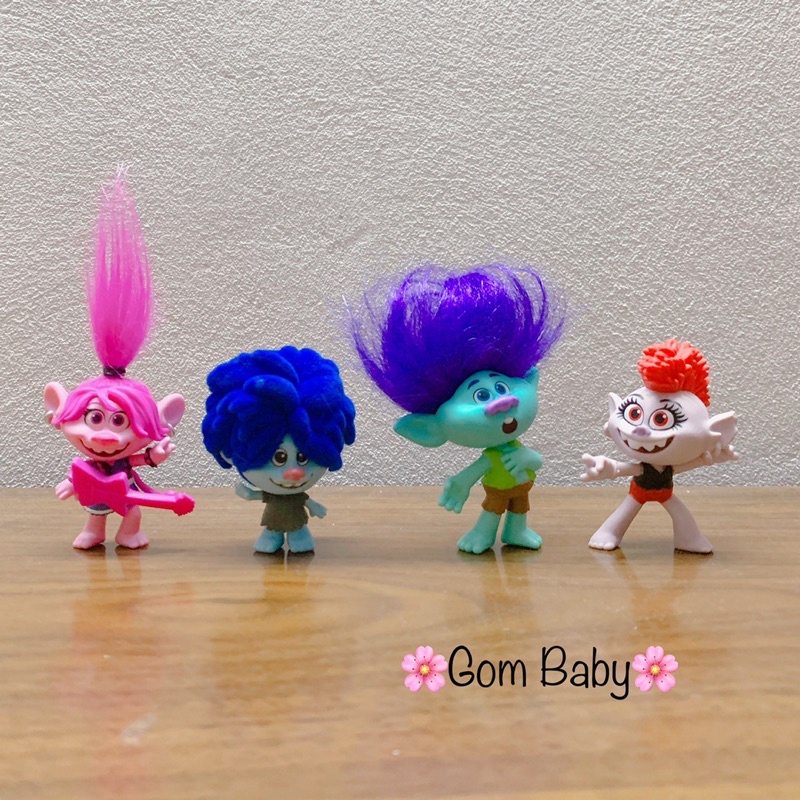 Set 4 Mô hình quỷ lùn tinh nghịch Dreamworks Trolls World Tour