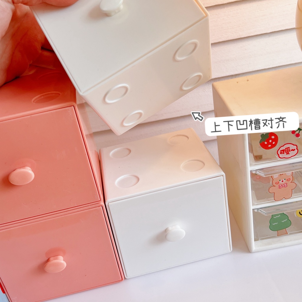 Hộp lưu trữ hình vuông màu kẹo macaron để bàn lưu trữ mỹ phẩm trang sức