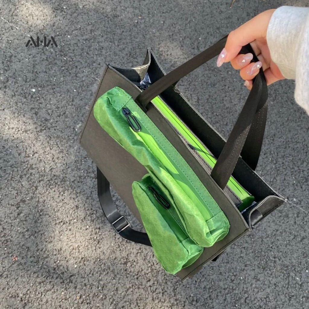 Túi xách AHA bằng giấy kraft sức chứa lớn phối màu tương phản thời trang cho nữ