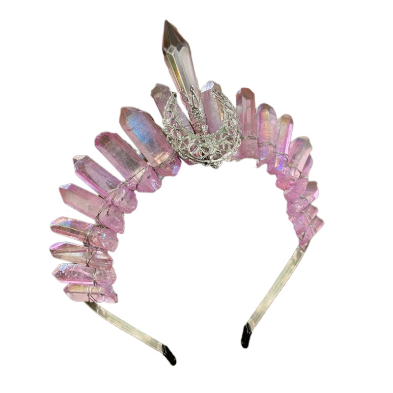 Băng Đô Cài Tóc Hình Vương Miện Đính Đá Pha Lê Trong Suốt Phong Cách Bohemian Dành Cho Cô Dâu