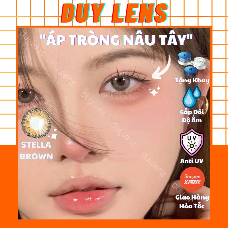 Lens nâu tây sang chảnh STELLA BROWN 14mm - Kính áp tròng màu nâu trà sữa tự nhiên Hàn Quốc hạn 1 năm