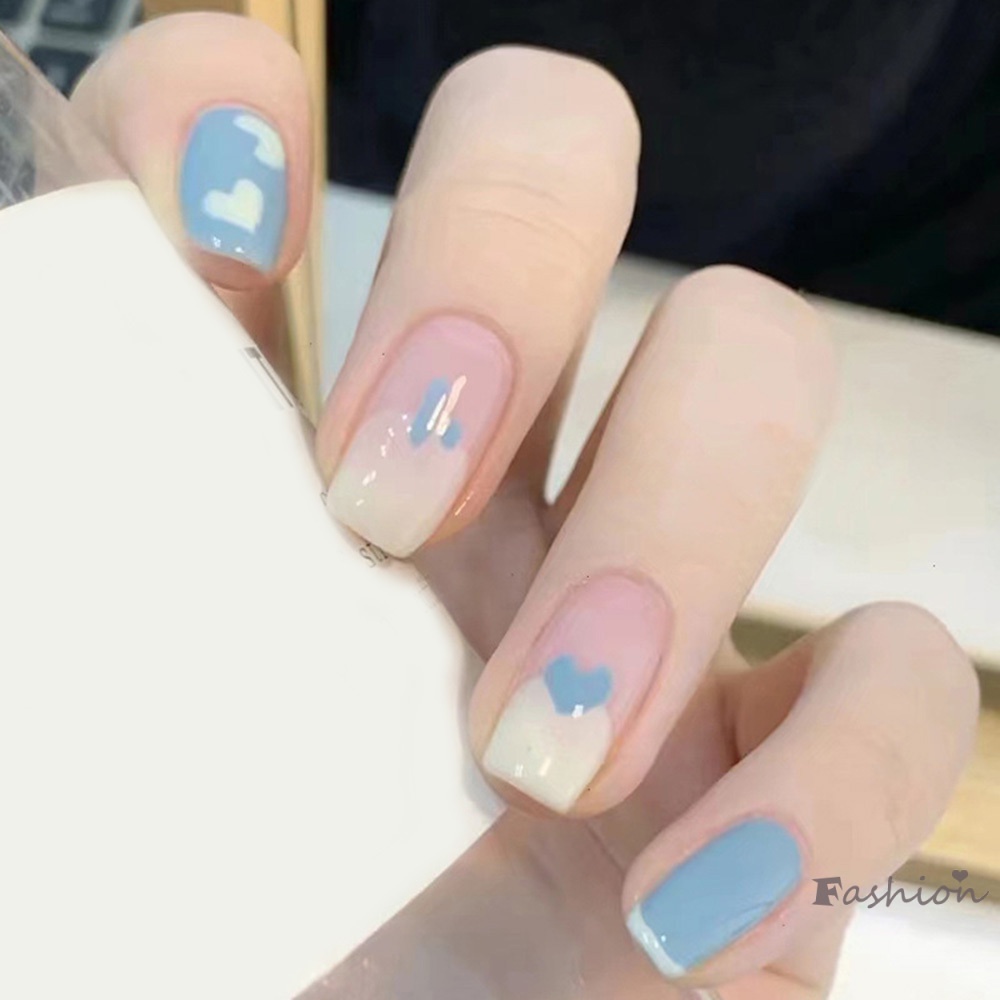 Bộ 24 Móng Tay Giả Màu Trắng Xanh Bóng Thời Trang Cho Nữ