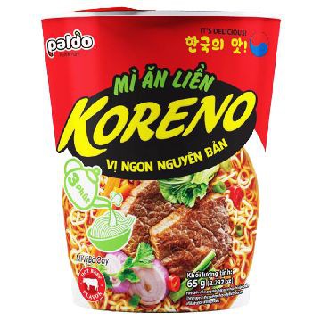 Mì Trộn Cay Koreno Rabokki Ly 66G/Mì Koreno Vị Kim Chi/ bò cay Ly 65G