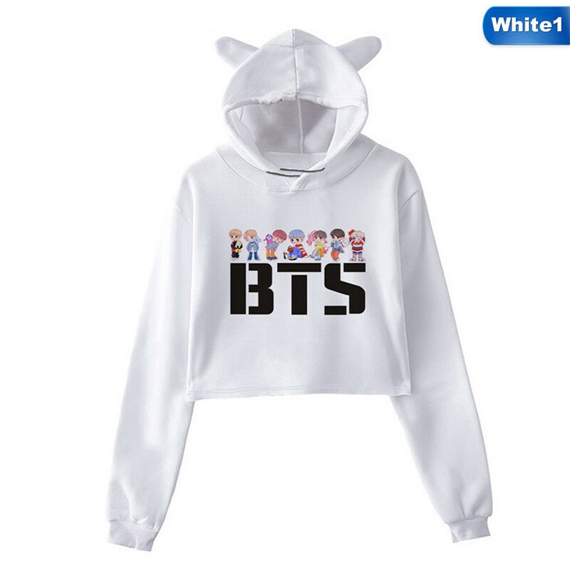 Áo Hoodie Lửng Tai Mèo Phong Cách Bts