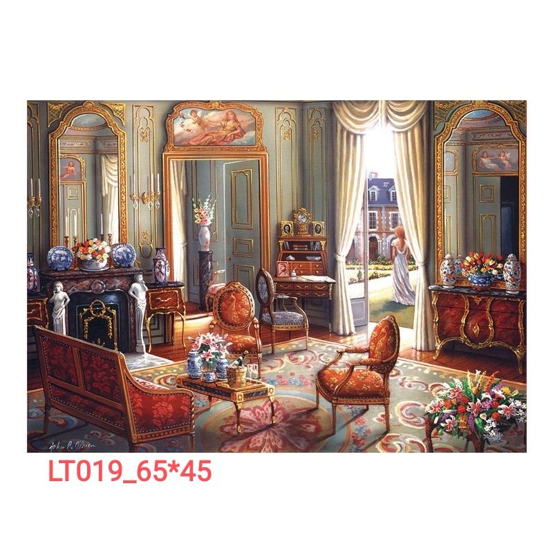 LT019 Tranh thêu chữ thập ngôi nhà chỉ lụa chỉ thường 65*45cm