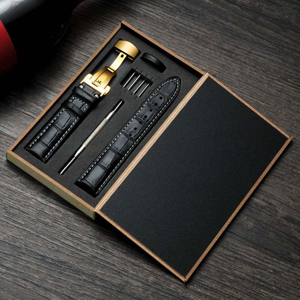 Dây đeo đồng hồ thay thế bằng da chất lượng cao 22mm có khóa bướm chống nước thông dụng dành cho nam và nữ