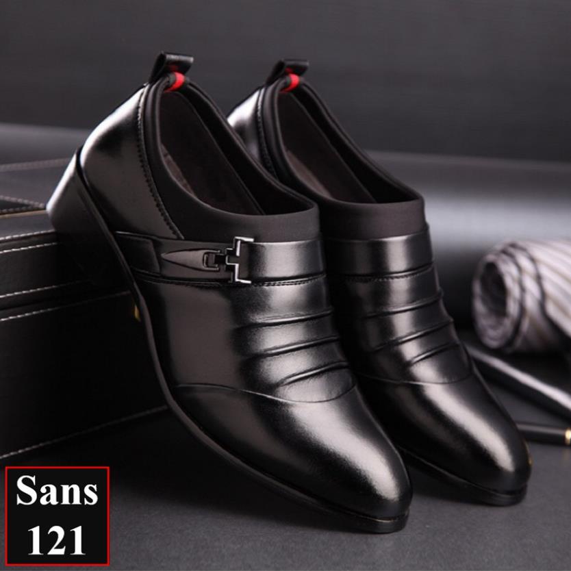 Giày da nam cao cấp Sans121 giầy tây không dây đen nâu trắng bigsize size lớn 43 44 45 46 47 48 nhỏ 37 38 39 40 41 .