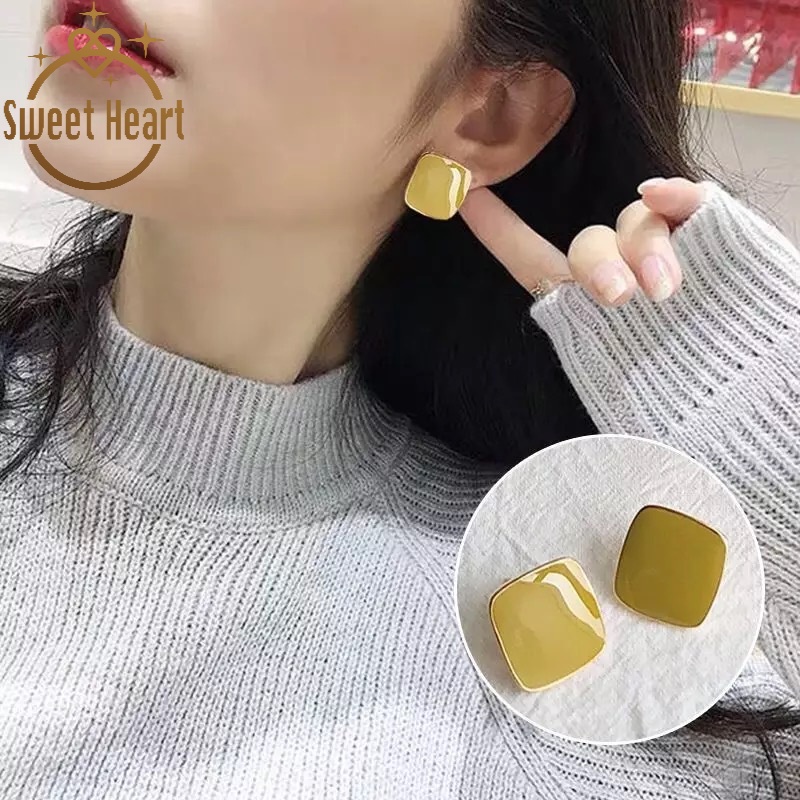 Khuyên tai bạc 925 hình vuông thời trang retro ngọt ngào trẻ trung
