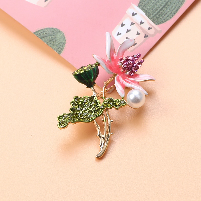 Vỏ và Ngọc trai Hoa Trâm cài Phụ nữ Thời trang Thanh lịch Trâm cài áo Màu đỏ Rhinestone Trang sức cưới Quà tặng chất lượng cao