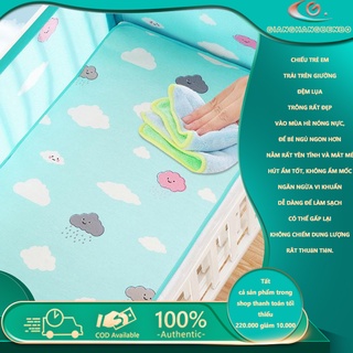 MB23 Chiếu lụa điều hòa làm mát cho trẻ Chiếu thảm lụa kèm gối thảo dược hình 3D ngộ nghĩnh
