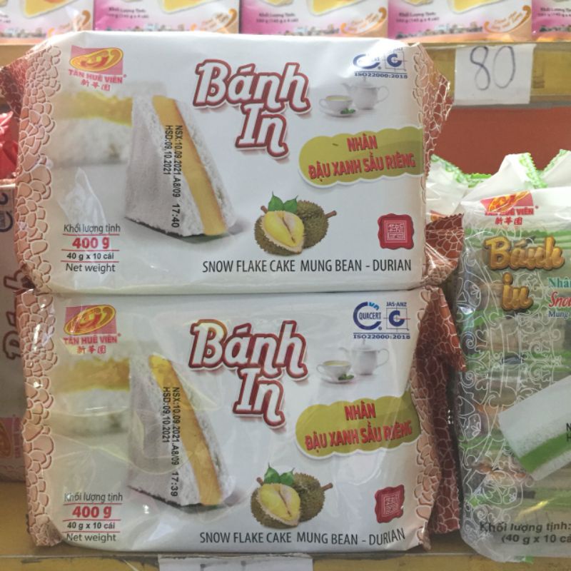 Bánh in đậu xanh - sầu riêng / Bánh in đậu xanh - dứa ( Snow flake Cake Mung Bean - Durian/ Mung Bean - Pandanus)