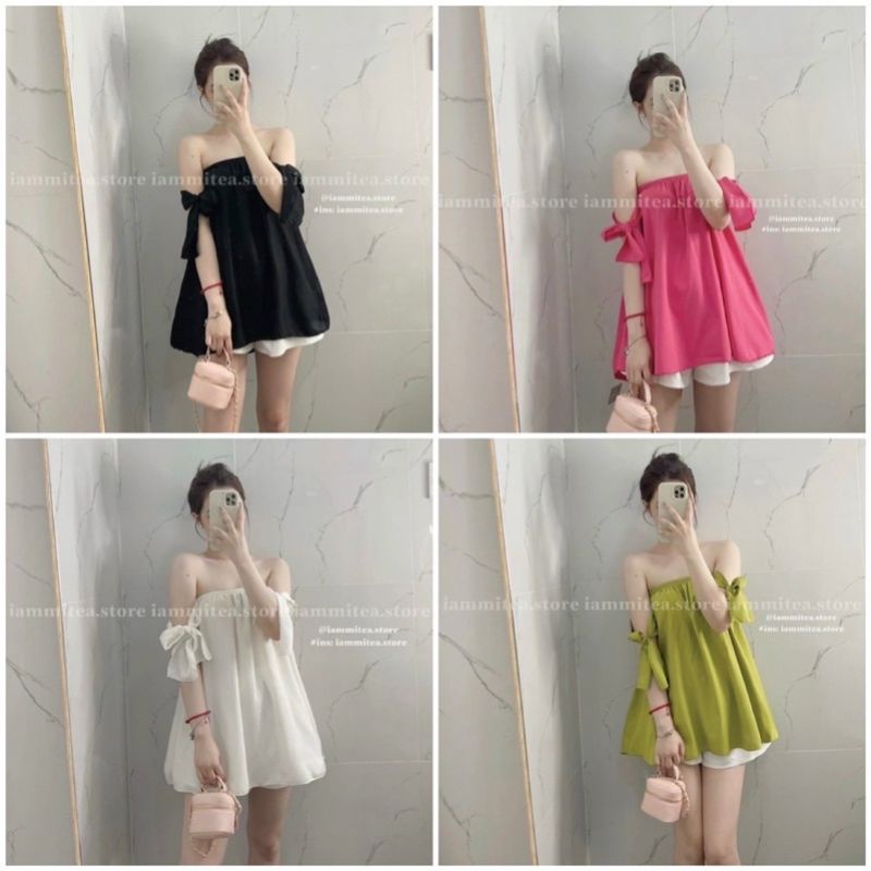 ÁO BẸT VAI CỘT NƠ TAY XINH ĐẸP B20