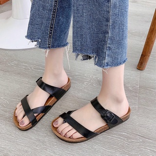 Dép da bò đế trấu dép sandal quai ngang xỏ ngón unisex