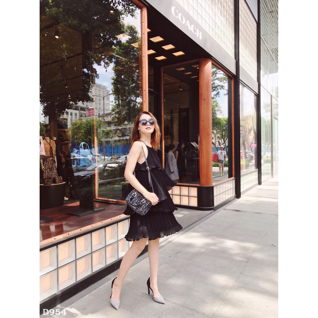 [ Hình thật ] D954 Đầm dập ly cổ yếm tầng | BigBuy360 - bigbuy360.vn