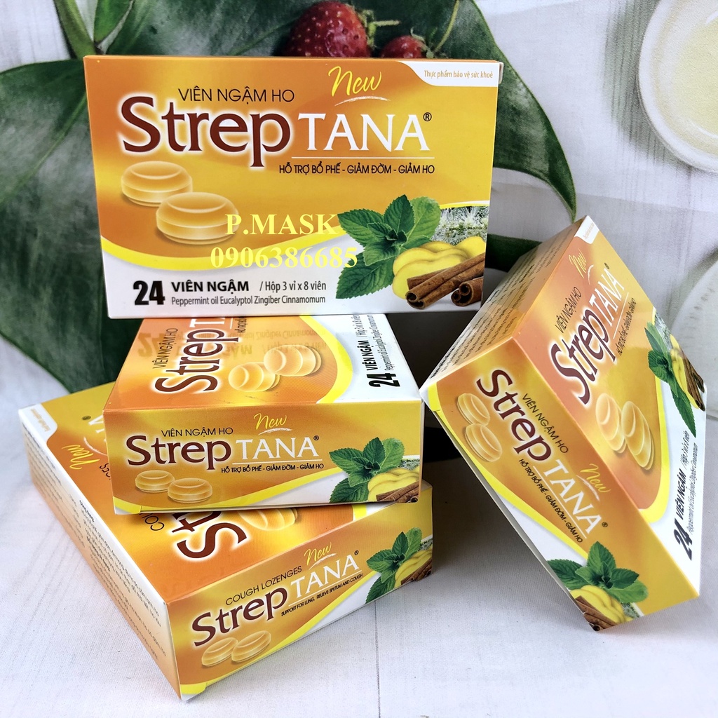 Viên ngậm ho STREPTANA 24 Viên/ hộp - Hỗ Trợ Bổ Phế, Giảm Đờm, Giảm Ho