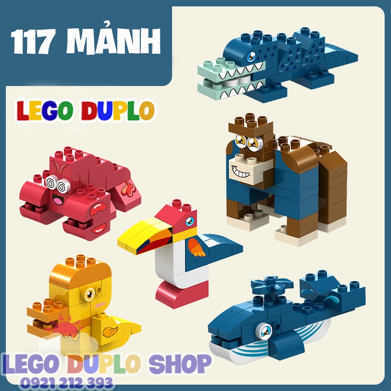 🌈 Bộ Xếp Hình Lego 117 Chi Tiết Con Vật Ngộ Nghĩnh Size Lego Duplo Cho Bé