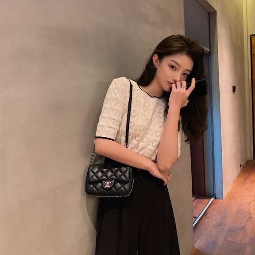 Áo thun ZHELIHANGFEI dệt kim tay ngắn phong cách Pháp thời trang mùa hè 2022 dành cho nữ