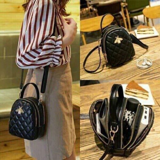 Balo mini con ong nhiều ngăn tiện lợi đựng son phấn đồ trang điểm điện thoại