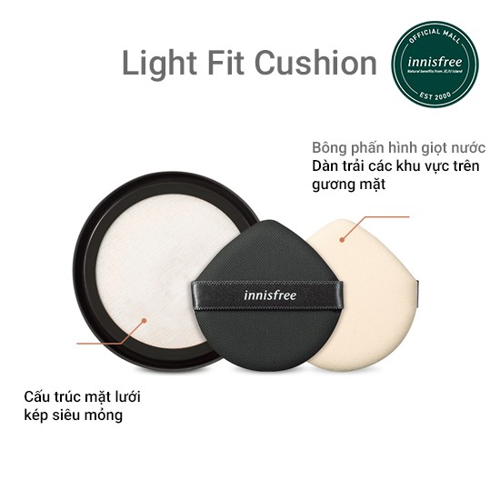 [Mã COSIF12 giảm 10% đơn 400K] Phấn nước trang điểm mỏng nhẹ innisfree Light Fit Cushion SPF33 PA++ 14g | BigBuy360 - bigbuy360.vn