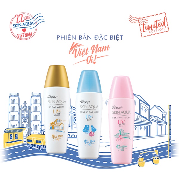 Kem Chống Nắng Sunplay Skin Aqua Clear White Cho Da Dầu Mụn Và Da Khô Nắp Vàng/Trắng/Xanh/Hồng 25g/30g