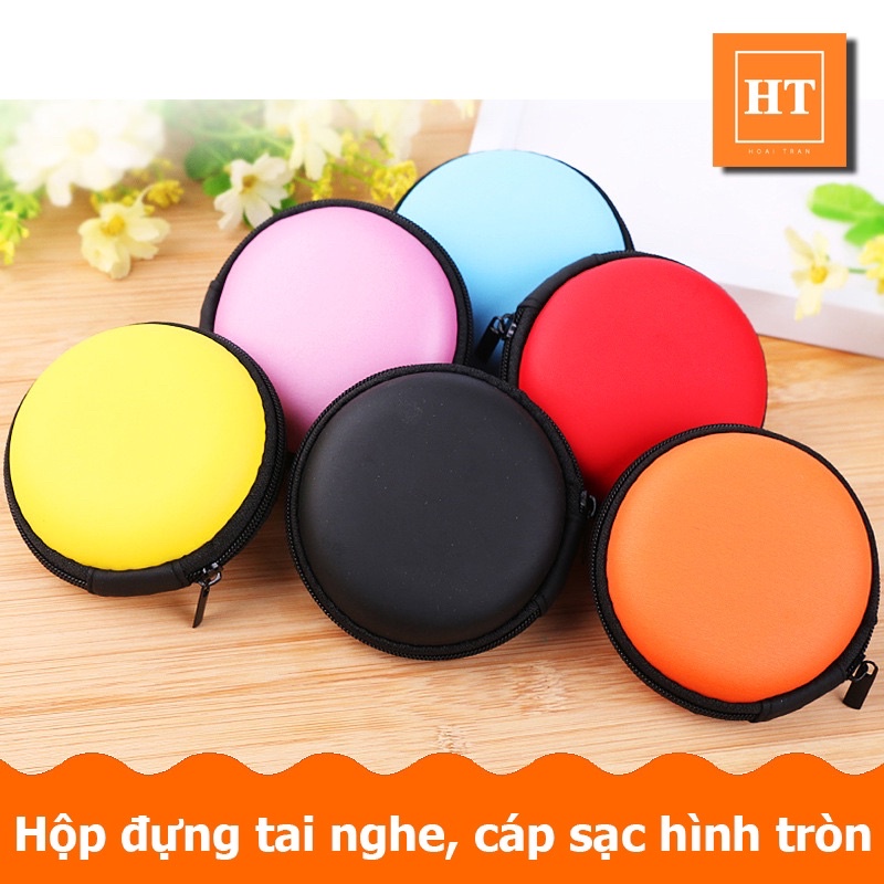 [Rẻ vô địch] Hộp đựng bao da đựng tai nghe, dây cáp sạc, củ sạc có túi lưới bên trong, chất liệu da PU