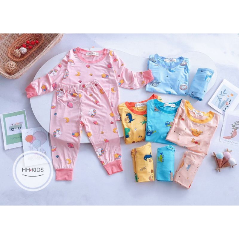Bộ dài tay thun lạnh điều hòa in hình ngộ nghĩnh bé trai/bé gái (7-17kg)