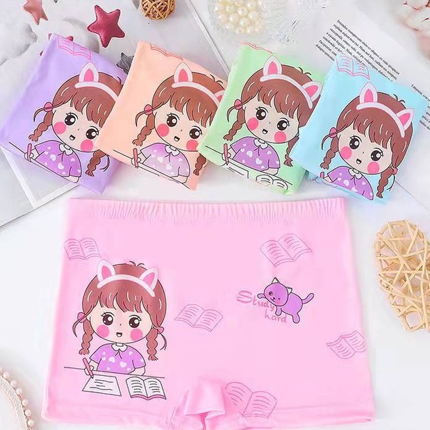 Quần Lót Boxer Vải Cotton In Hoạt Hình Xinh Xắn Dành Cho Bé Gái Bốn Màu Lựa Chọn