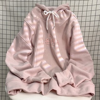 Áo Hoodie Nỉ Bông Thêu WONDER Hồng Nhạt Form Rộng Ulzzang Unisex