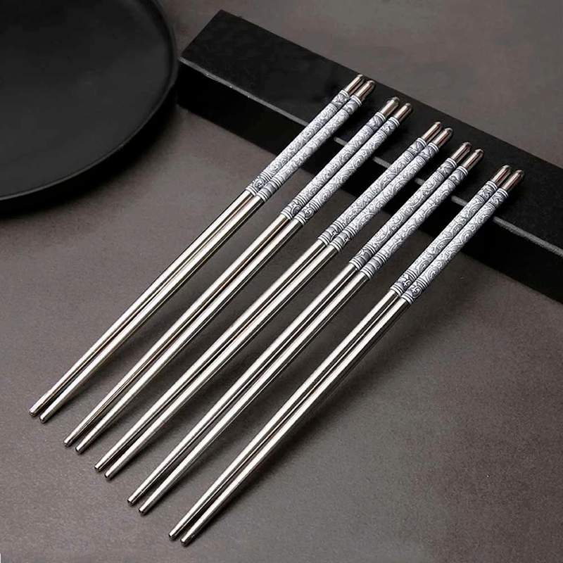 Bộ 5 Đôi Đũa Chống Trượt Bằng Thép Không Gỉ