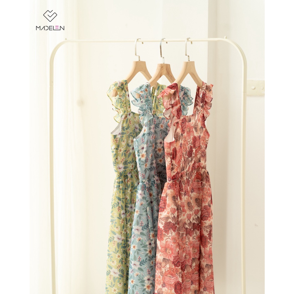 Váy floral 2 dây vai mix bèo họa tiết hoa mùa hè MADELEN