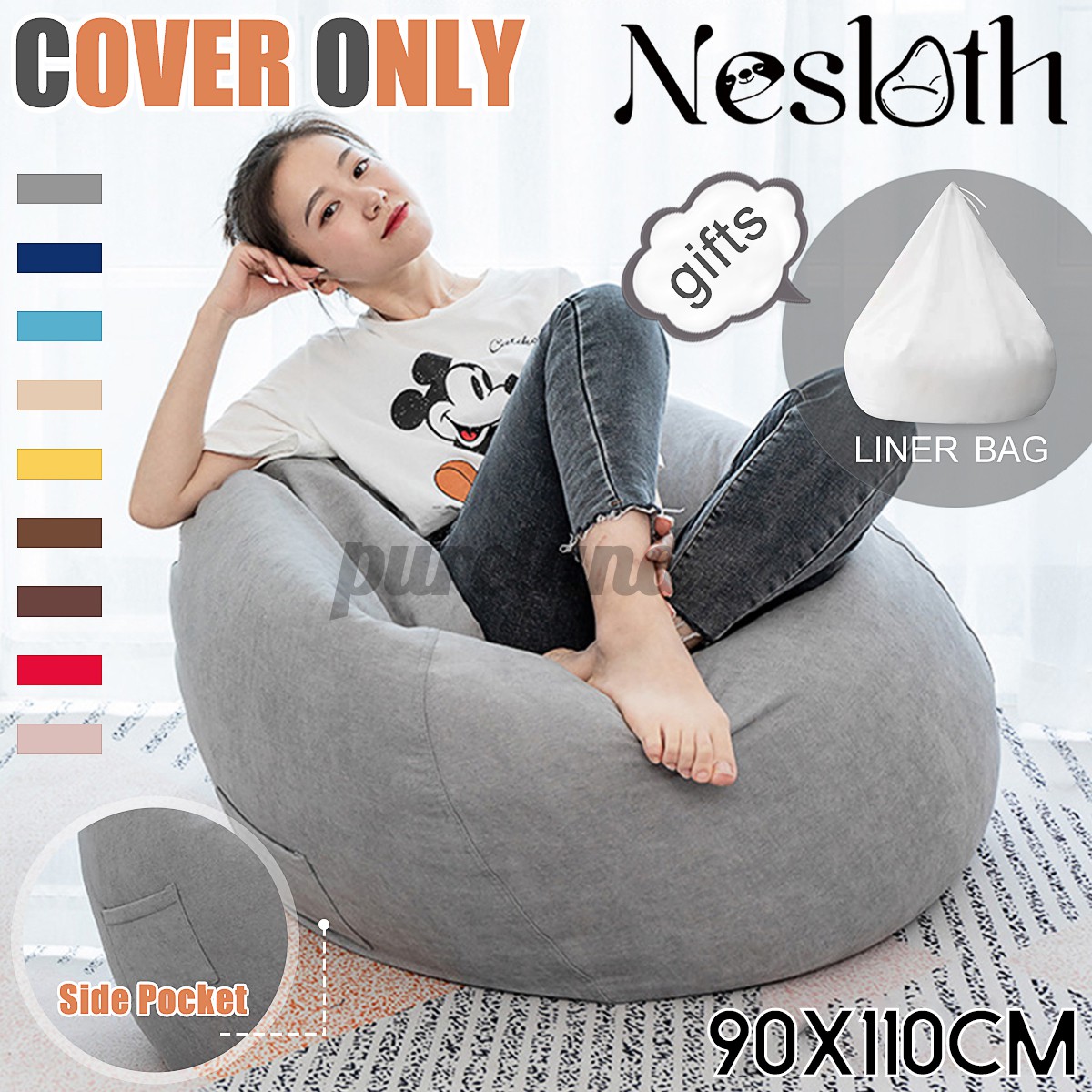 Bean Bag Cover Ghế lười dùng trong nhà mềm mại cho người lớn 90cmx110cm