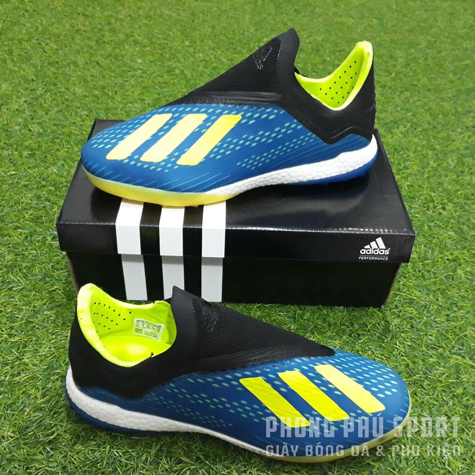 Giày Bóng Đá X18+ Xanh Biển Chuối Không Dây TF