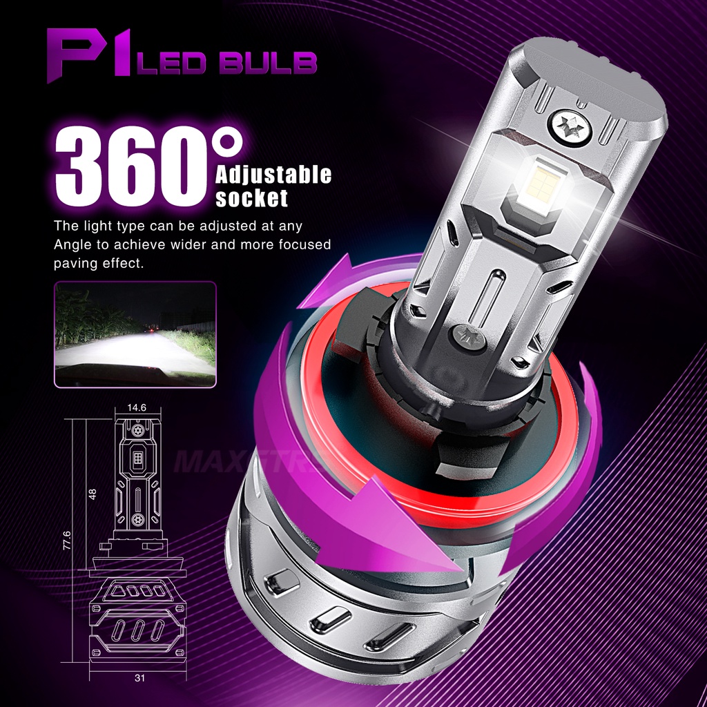 Bóng Đèn Pha LED Chống Sương Mù P1 H4 Hi / lo H7 H8 H11 9006 9005 HB3 HB4 16000Lm Ánh Sáng Trắng 6000K Cho Xe Hơi MAXGTRS
