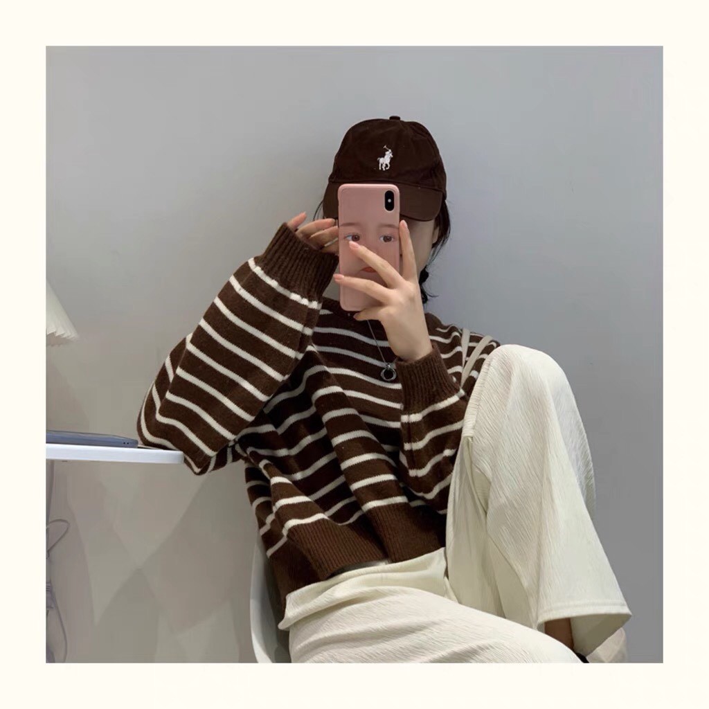 𝗺𝗶𝗲 𝘀𝘁𝘂𝗱𝗶𝗼 - HÀNG CÓ SẴN Áo len dài tay kẻ sọc dọc cúc sau